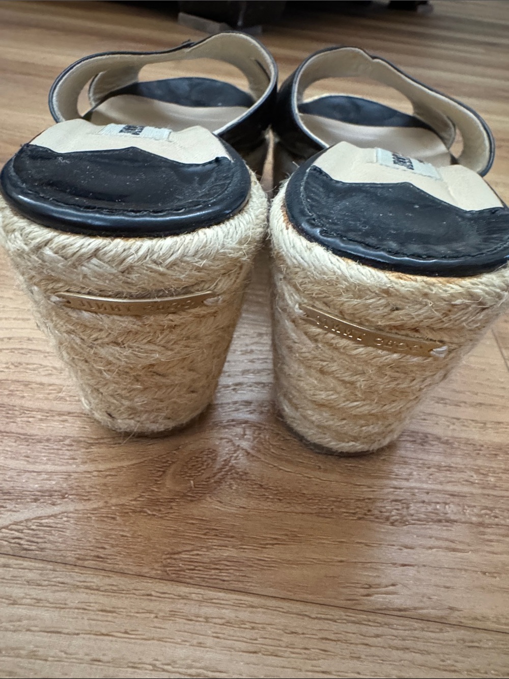 Jimmy Choo Black Patent Leather Espadrille Wedge Sandals - Picture 4 of 12